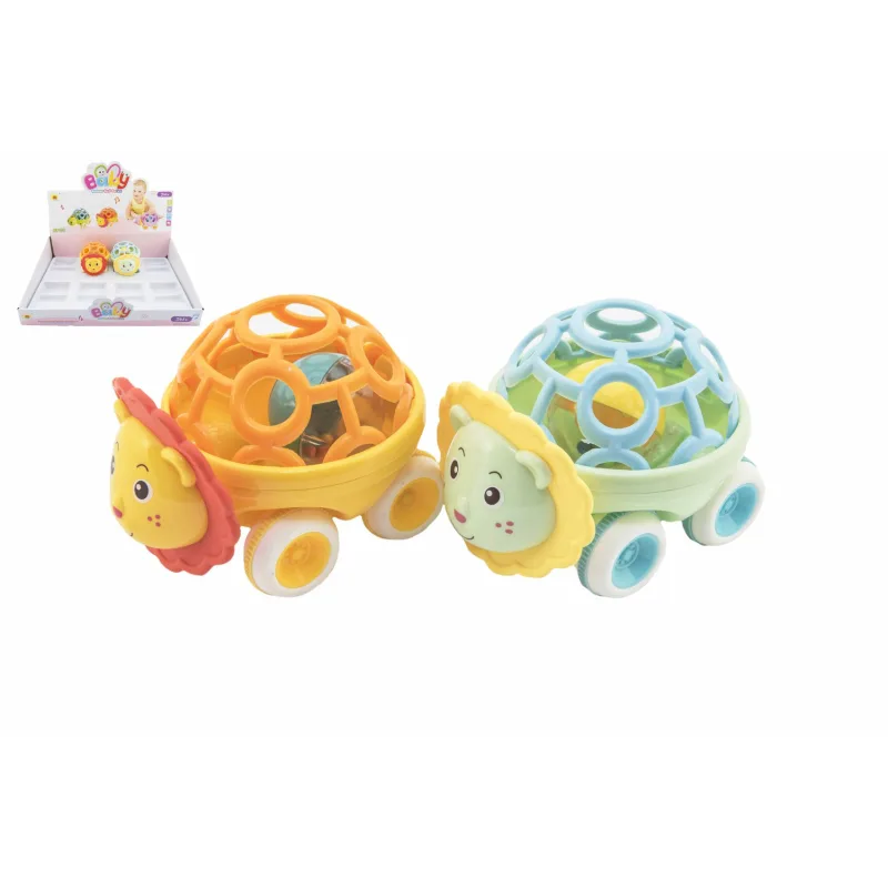 Teddies Hrkalka autíčko zvieratko plast 14cm 2 farby na voľný chod