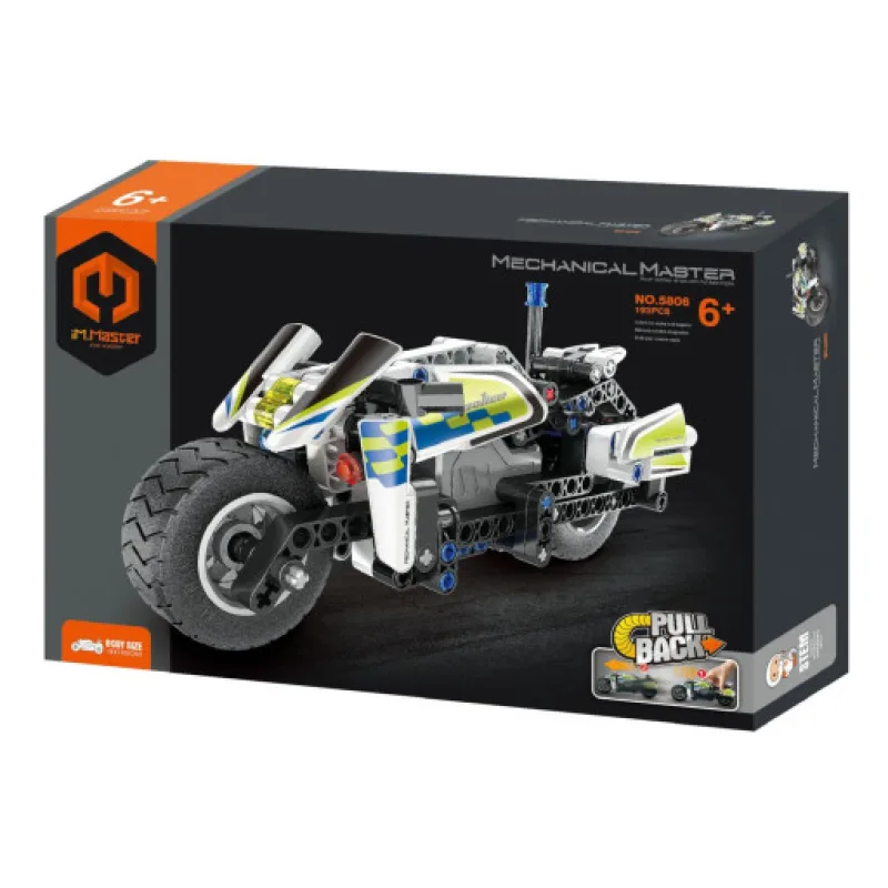 Stavebnice iM.MASTER policejní motorka na zpětné natažení, 193 dílků