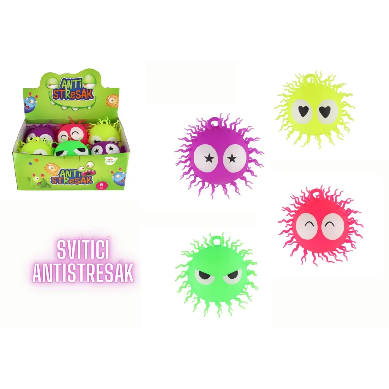 Teddies Lopta chlpatá antistresová stláčacia silikónová 14cm na batérie so svetlom 4 farby