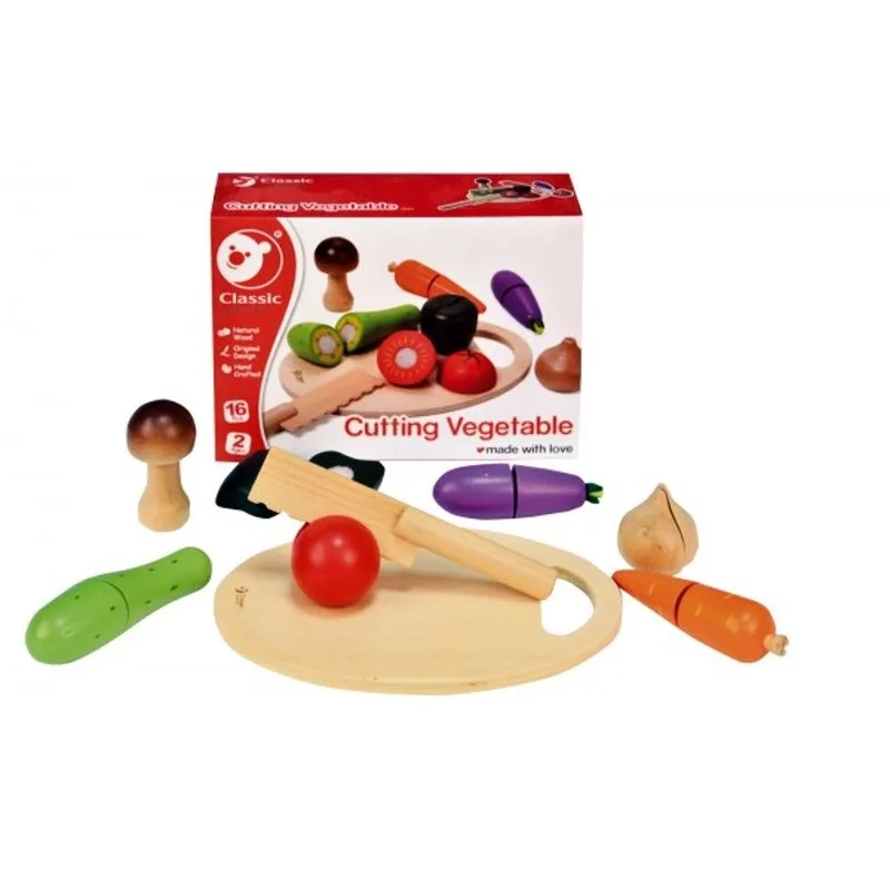 Teddies Dřevěné potraviny, Krájecí zelenina s prkénkem, 16 ks