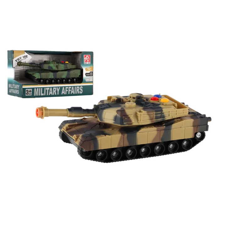 Teddies Tank plast 17cm na zotrvačník na batérie so svetlom so zvukom 2 farby v krabici 20x11x9cm