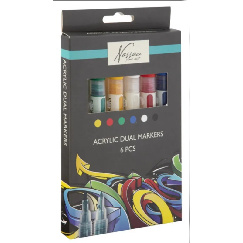 Akrylové oboustranné fixy, 6 barev