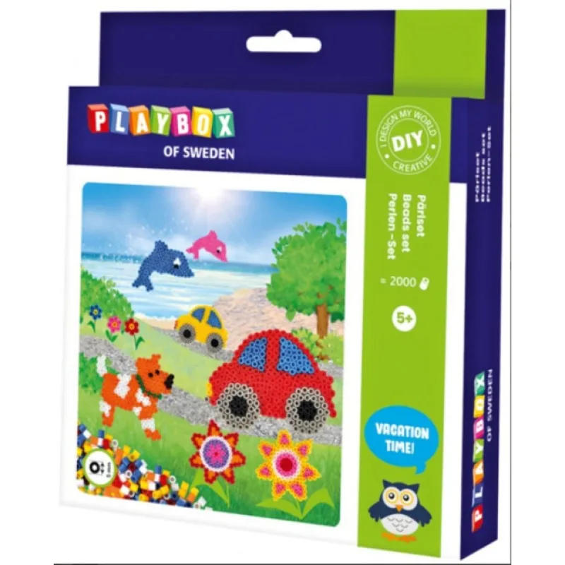 Playbox zažehlovací korálky Psi, auta, ryby, kytky 2000 ks korálků, 4ks destiček