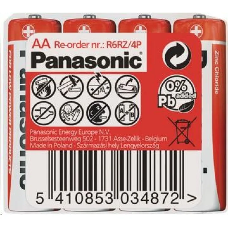 PANASONIC Zinkouhlíkové baterie Red Zinc R6RZ/ 4P AA 1, 5V (shrink 4ks)…