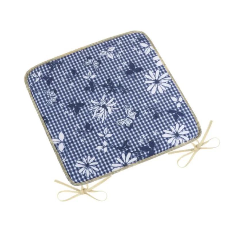 Bellatex Sedák DITA hladký, Modrá kostička s květem - 40x40 cm
