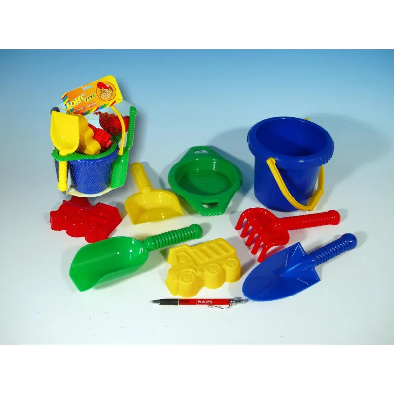 LORI Vedierko sitko lopatka kupecká lopatka hrabličky plast v sieťke 20x28x12cm 12m+