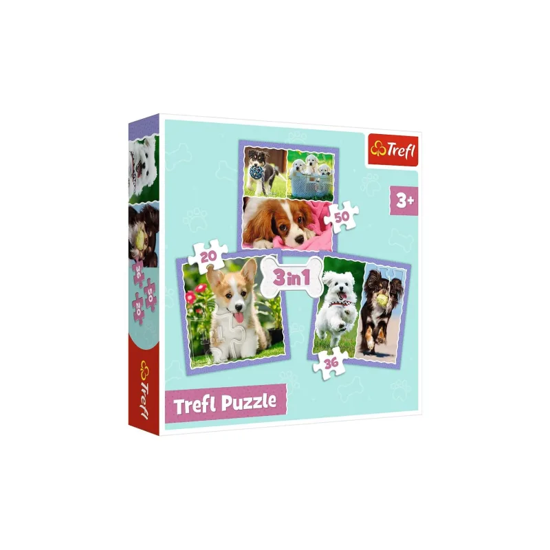 Trefl Puzzle 3v1 Šteniatka 20x19,5cm v krabici 28x28x6cm