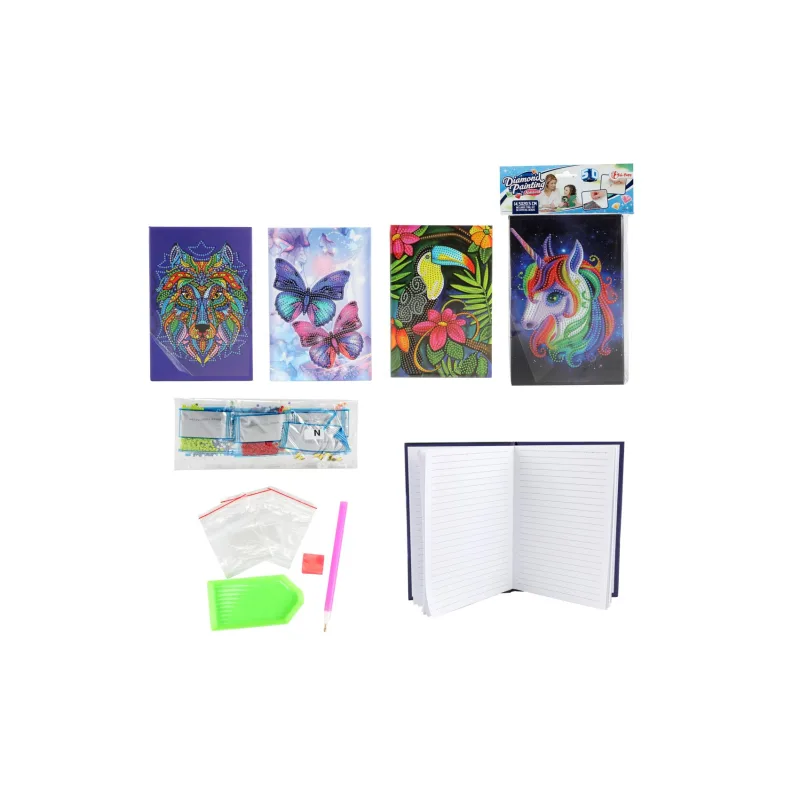 Teddies Kreatívna sada diamantový denník 14,5x21cm s nalepovacími diamantmi 4 druhy v sáčku