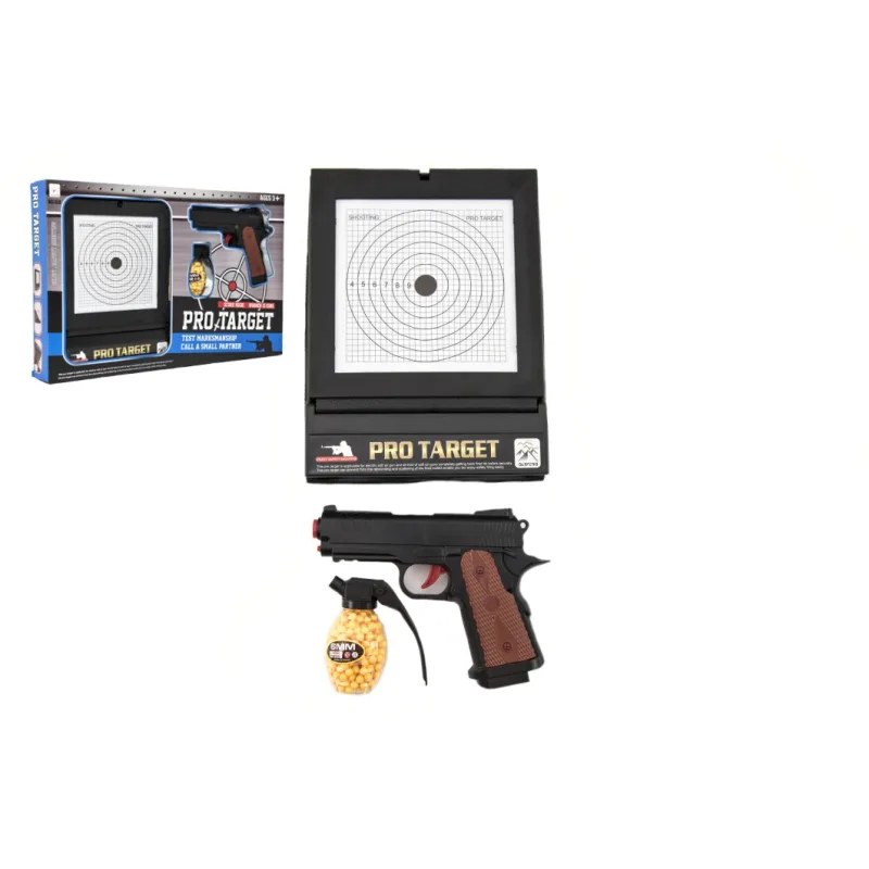 Teddies Pištoľ plast na guličky 6mm s terčom v krabici 45x29x5cm