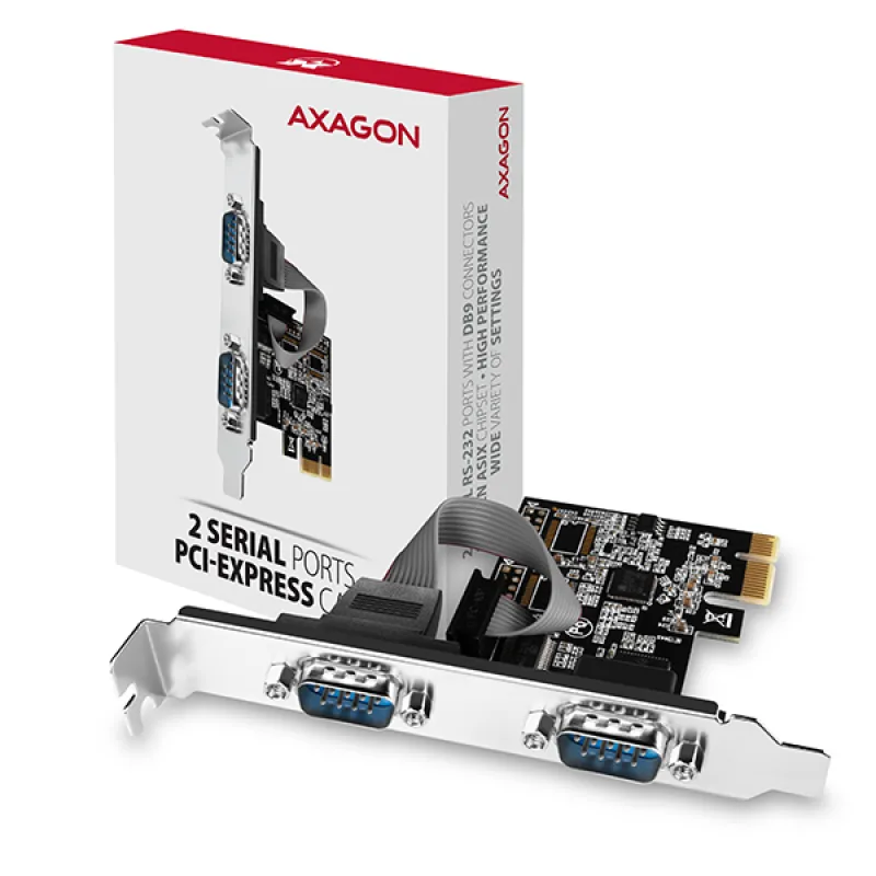 AXAGON PCEA-S2N, PCIe řadič - 2x sériový port (RS232) 250 kbps, vč. LP PCEA-S2N