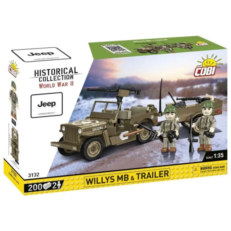 Cobi 3132 II WW Willys MB s přívěsem, 1:35, 200 kostek