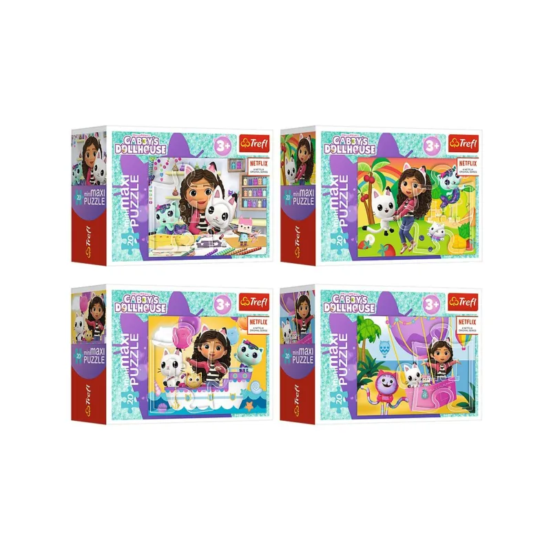 Trefl Minipuzzle miniMaxi 20 dielikov Gabbyin pestrý deň/Gabby´s Dollhouse 4 druhy