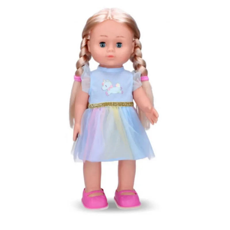 Wiky Dětská chodící panenka Eliška modré šaty, 41cm