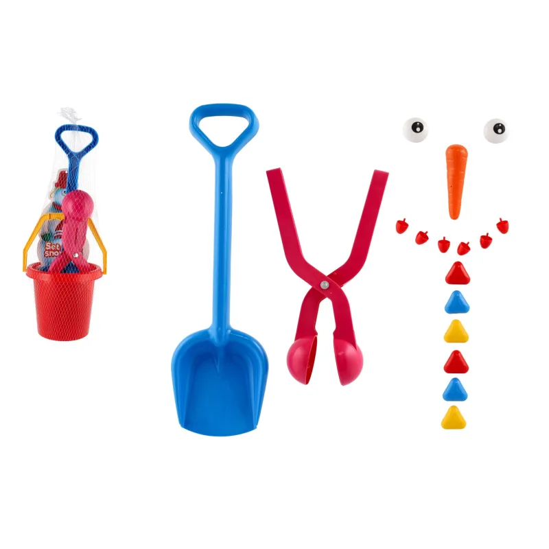 Teddies Sada na stavanie snehuliaka plast vedro, formička na gule, lopatka, mrkva, gombíky v sieťke 20x49cm