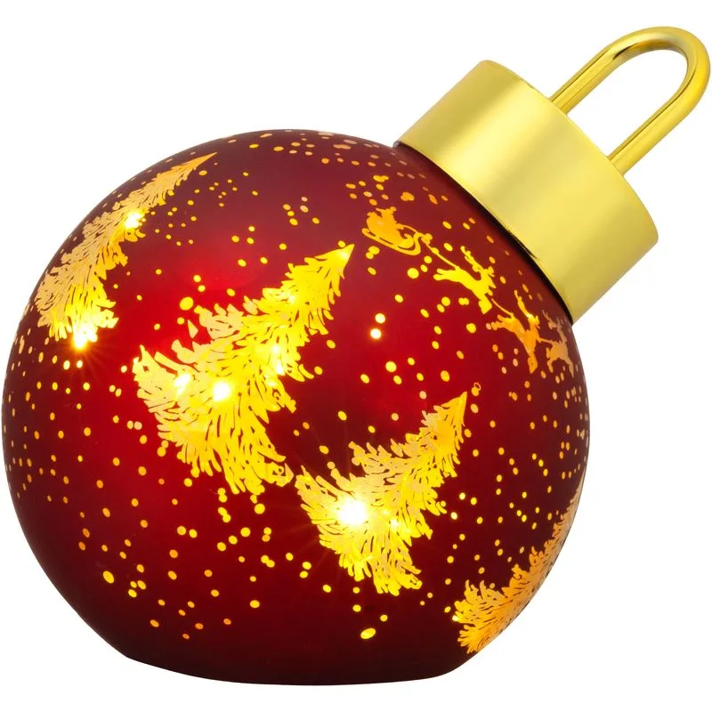 Guľa MagicHome Vianoce, sklo, červená, 10xLED teplá biela, 12x12x18 cm, 2xAA