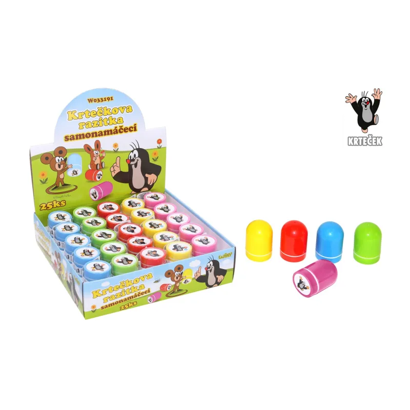 Pečiatka samonamáčacia Krtko plast 3x4,5cm 5 farieb 25ks v boxe