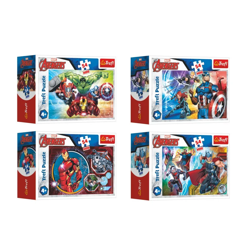 Trefl Minipuzzle 54 dielikov Avengers/Hrdinovia 4 druhy v krabičke 9x6,5x4cm 40ks v boxe