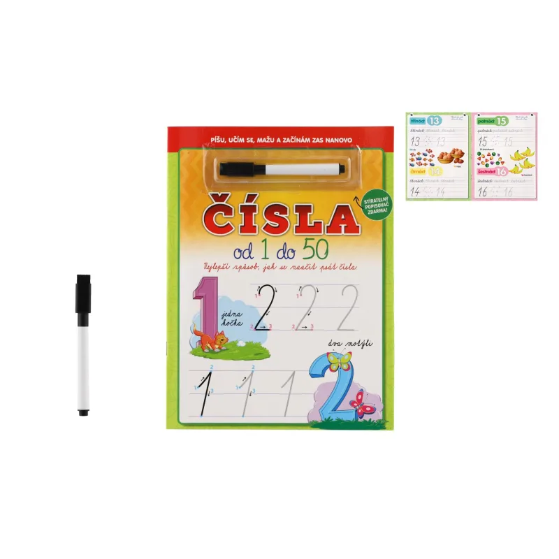 FONI Book Čísla od 1 do 50 so stierateľnými listami + popisovač 21x28cm