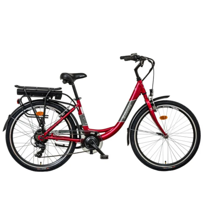 Liberty elektrokolo e-VIA 6 spd 26" zadní motor, 36V/14Ah, 2025 červené, Přední vidlice Pevná