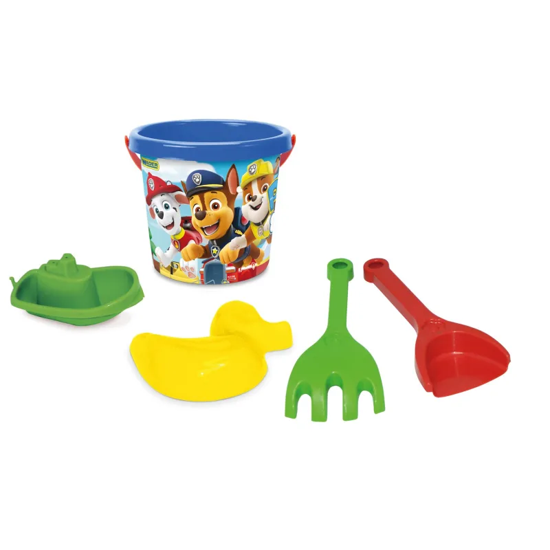 WADER Sada na piesok 5ks plast Paw Patrol/Tlapková patrola modrá v sieťke 12x22x12cm 12m+ Wader