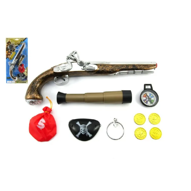 Teddies Pirátska sada - Pištoľ + ďalekohľad s doplnkami plast na karte 20x43x6cm