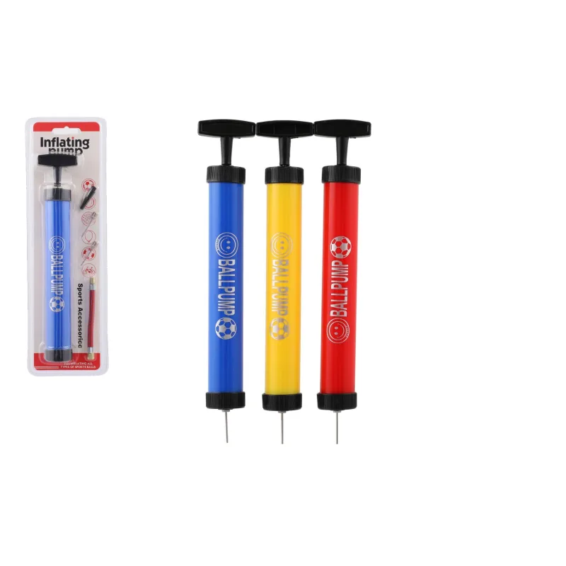 Teddies Pumpička na lopty ručná plastová 28cm s kovovými hrotmi 3 farby na karte 11x36x5cm