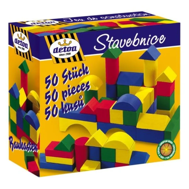 Barevné dřevěné kostky, 50 ks v krabičce