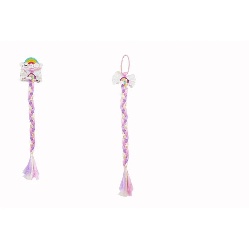 Teddies Gumička do vlasov s mašľou s dlhým farebným vrkočom s flitrami 8x40cm v sáčku