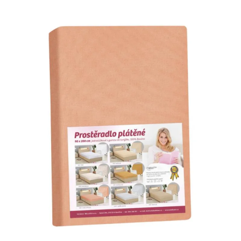 Bellatex Plátěné prostěradlo s gumou, meruňkové - 90x200 cm