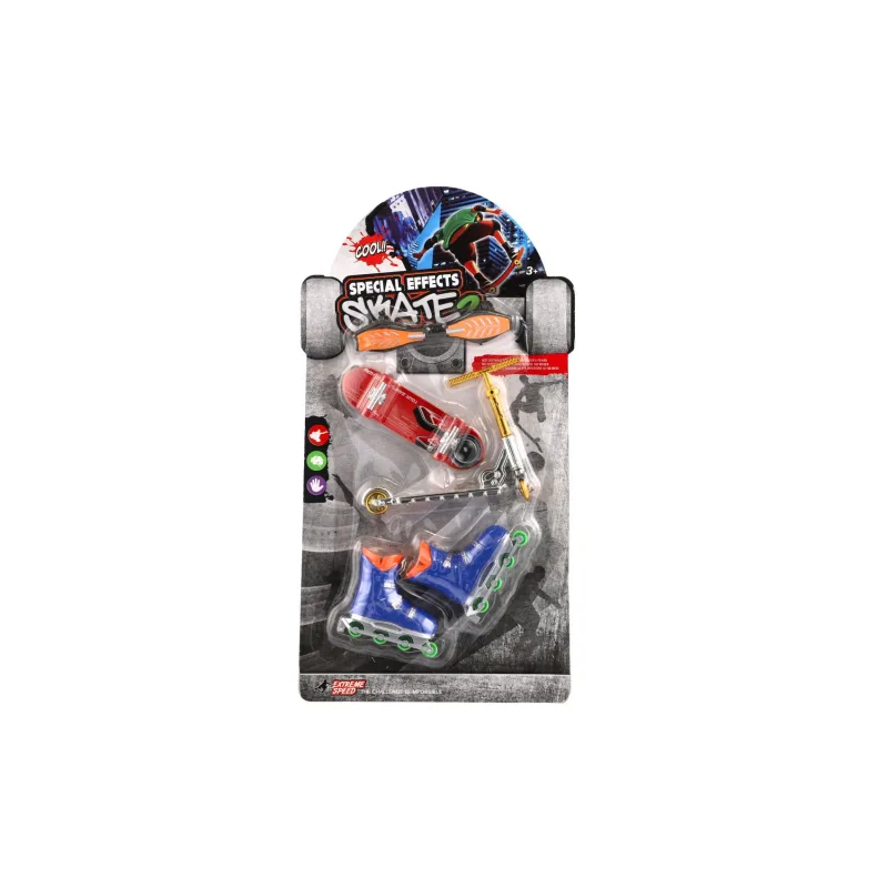 Teddies Sada skateboard, waveboard, korčule, kolobežka prstová plast mix druhov na karte 16x30cm