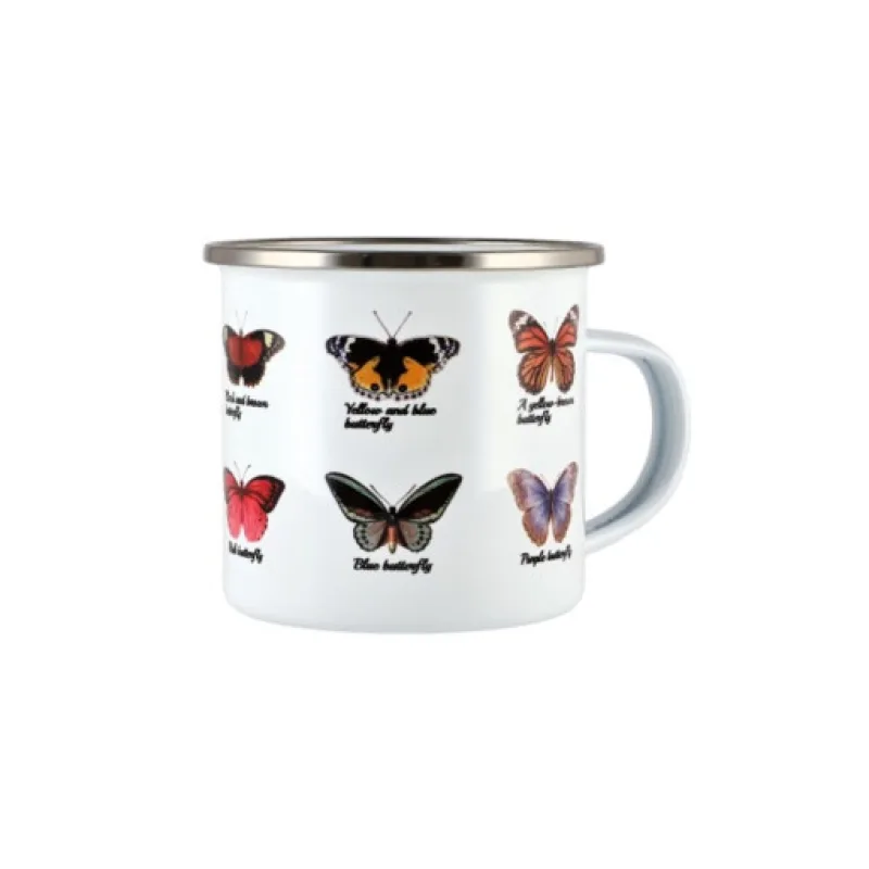 Smaltovaný hrnek s uchem, Motýl 11x8cm