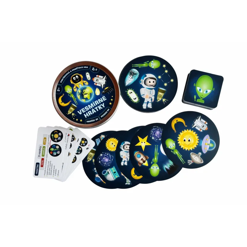 Vesmírne hrátky 2v1 spoločenská hra v plechovej krabičke 10x4cm 4ks v boxe