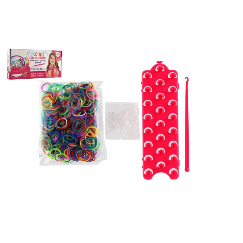 Teddies Urob si svoj náramok - gumičky 600ks + náčinie + pletacie stav na náramky v krabičke 27x13x4cm