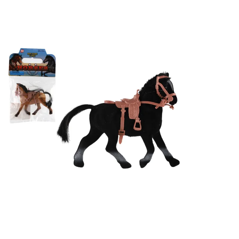 Teddies Kôň fliška so sedlom 15cm 2 farby v sáčku 16x24cm