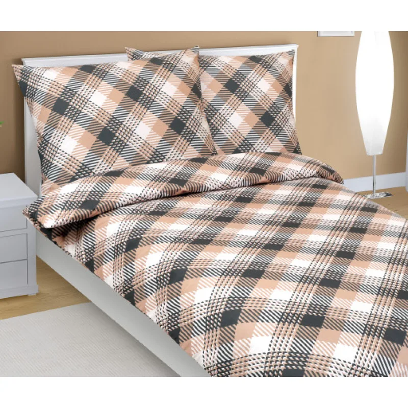 Bellatex Povlečení bavlna, Kostka šedá, béžová - 140x200, 70x90 cm