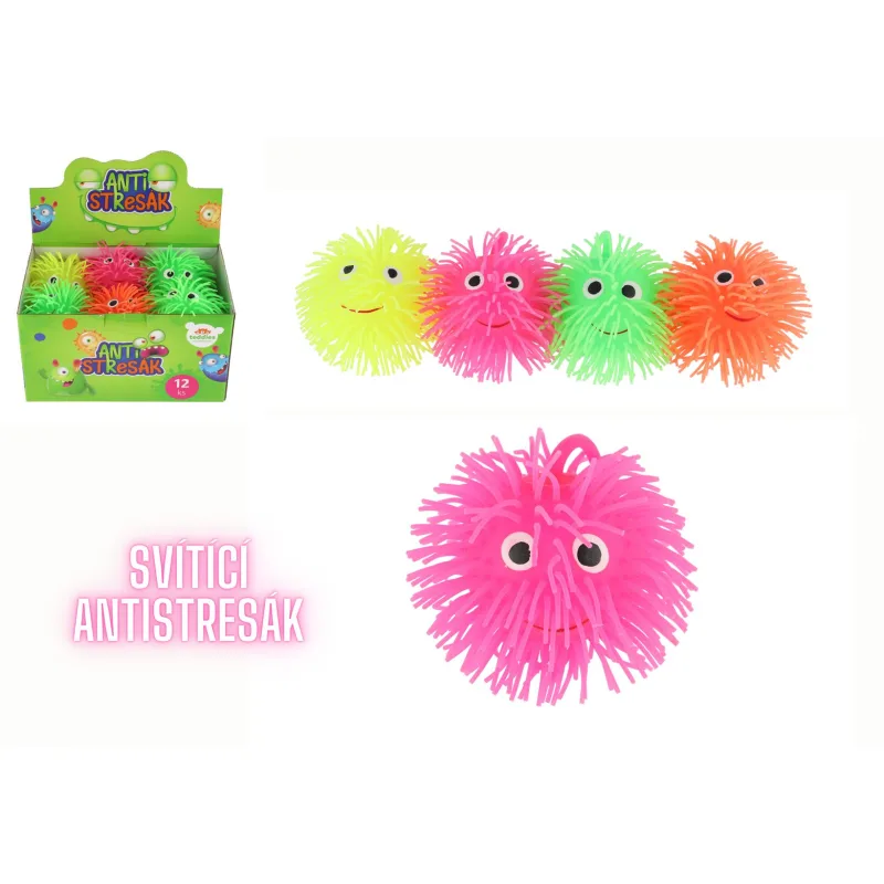 Teddies Loptička chlpatá antistresová stláčacia silikónová 8cm na batérie so svetlom 4 farby
