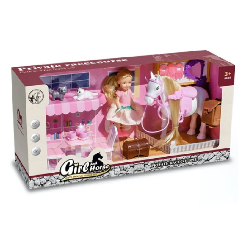 Hrací Farmářský set koník s panenkou a kočičkami