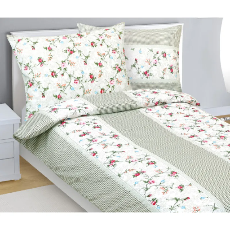 Bellatex Povlečení bavlna, Růže, kostička zelená - 140x200, 70x90cm