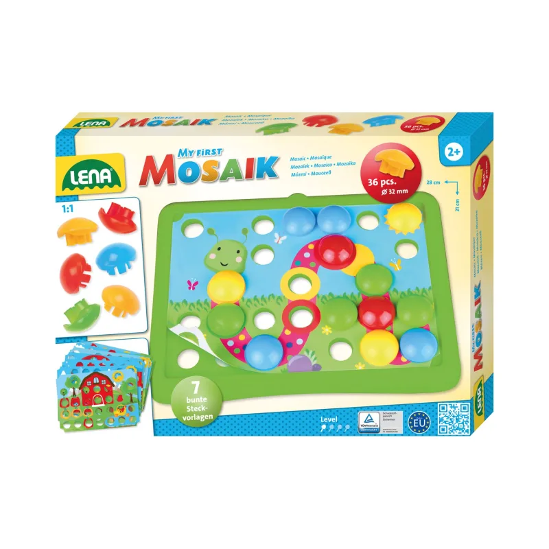 Lena Mozaika klobúčik príroda 3,2cm hladký 36ks + predlohy 7ks pre najmenších v krabici 33x24x4cm 24m+