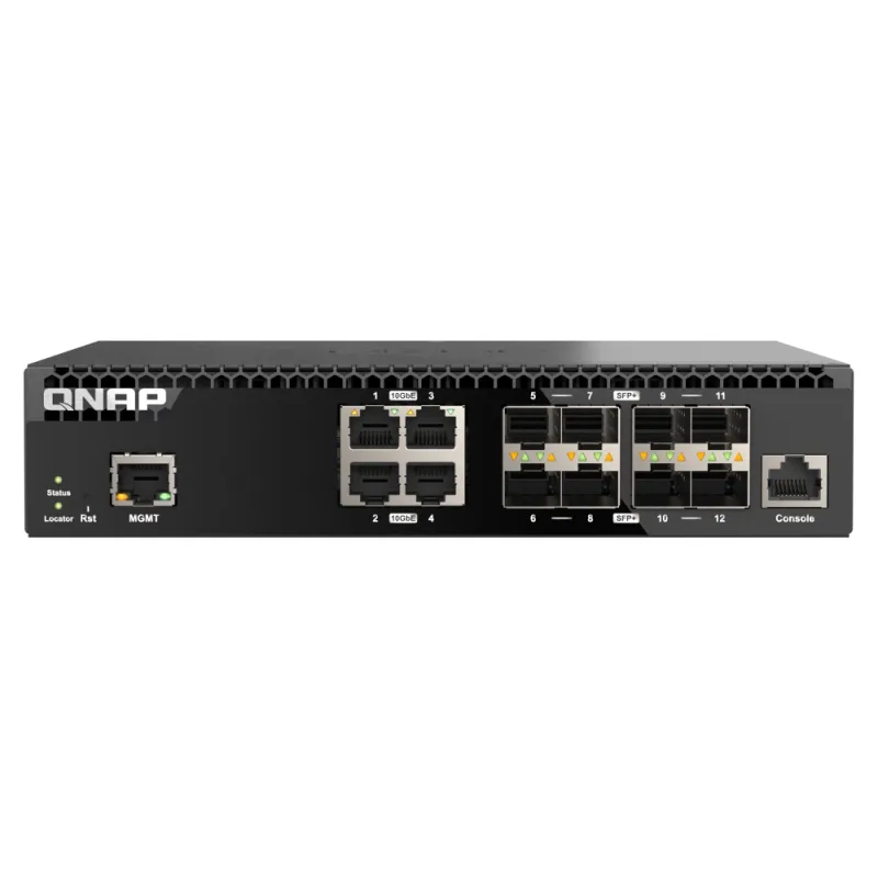 QNAP řízený switch QSW-M3212R-8S4T (4x 10GbE porty + 8x 10G SFP+ porty, poloviční šířka) QSW-M3212R-8S4T