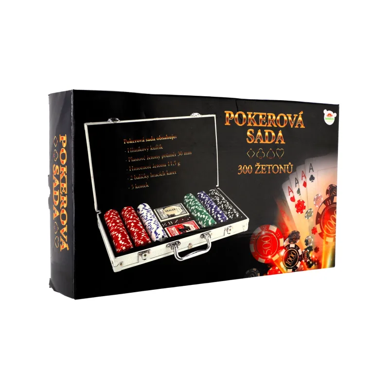 Teddies Poker sada 300ks + karty + kocky v hliníkovom kufríku v krabici 40x24x8cm