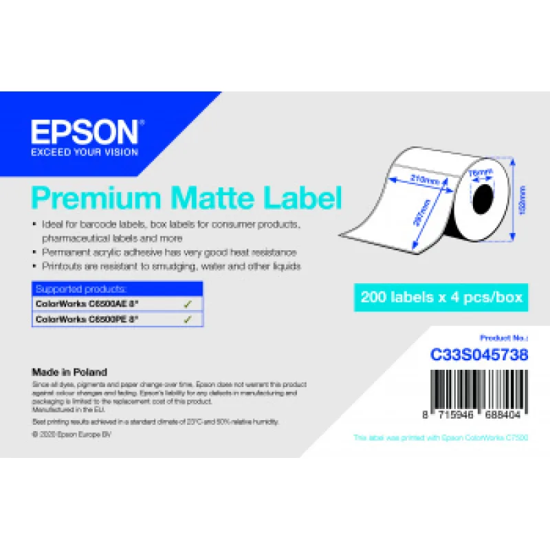 EPSON POKLADNÍ SYSTÉMY Premium Matte Label 210x297 mm, 200 lab C33S045738