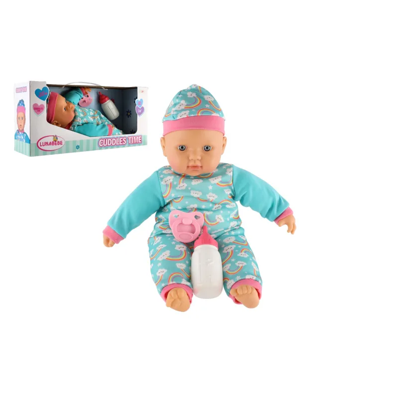 Teddies Bábika bábätko 40cm mäkké telo s fľaštičkou s cumlíkom v krabici 41x19x12,5cm