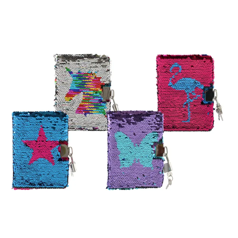 Teddies Zápisník/blok s flitrami meniaci sa zámkom mix druhov v sáčku 11x15x2cm