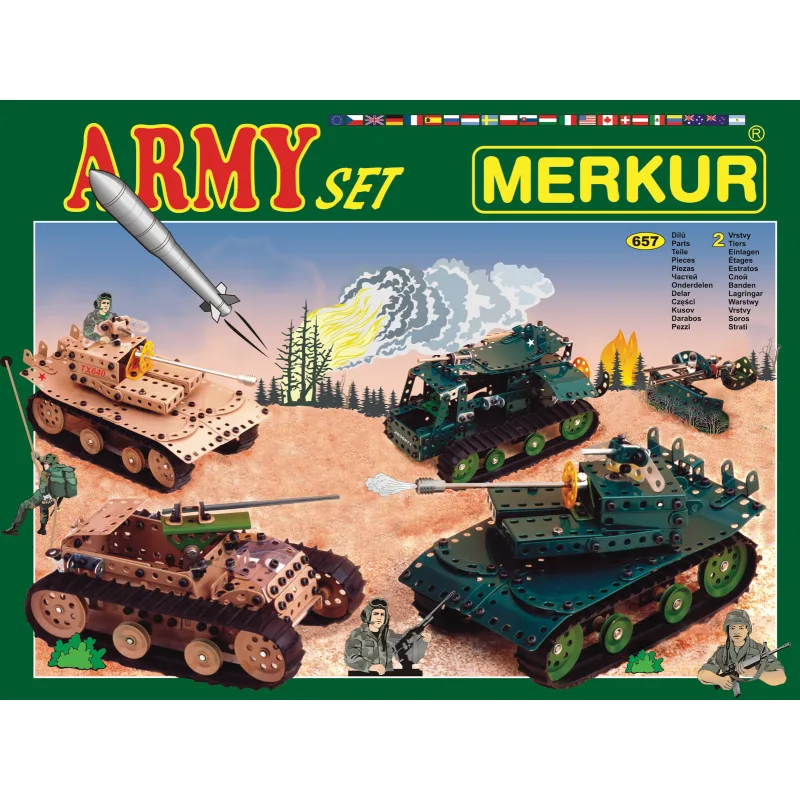 MERKUR - Stavebnice MERKUR - Stavebnica Merkur Army Set, 674 dielov, 40 modelov