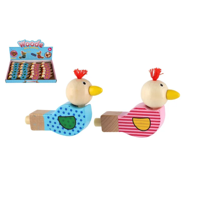 Teddies Píšťalka ptáček dřevo 8cm 2 barvy