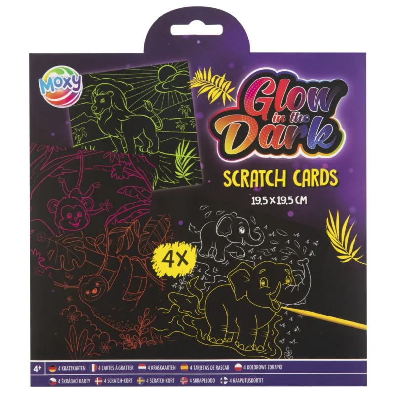 Rappa Kreatívny set vyškriabacie obrázky žiariace v tme 4 kusy + pero 19,5x19,5 cm