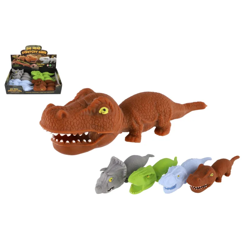 Teddies Dinosaurus plnený pieskom 180g mačkací antistresový silikón 18cm 4 farby v sáčku 12ks v boxe