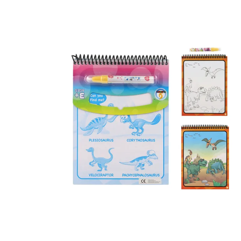 Teddies Kúzelné maľovanie vodou/blok s ceruzkou dinosaury, 4 listy v sáčku 17x23x2cm