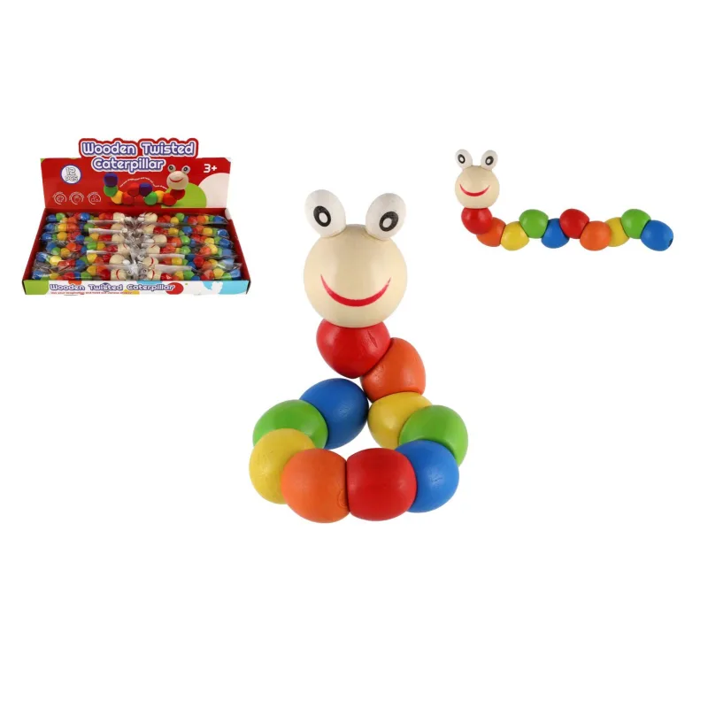 Teddies Červík/housenka kloubový dřevo 18cm barevný v sáčku